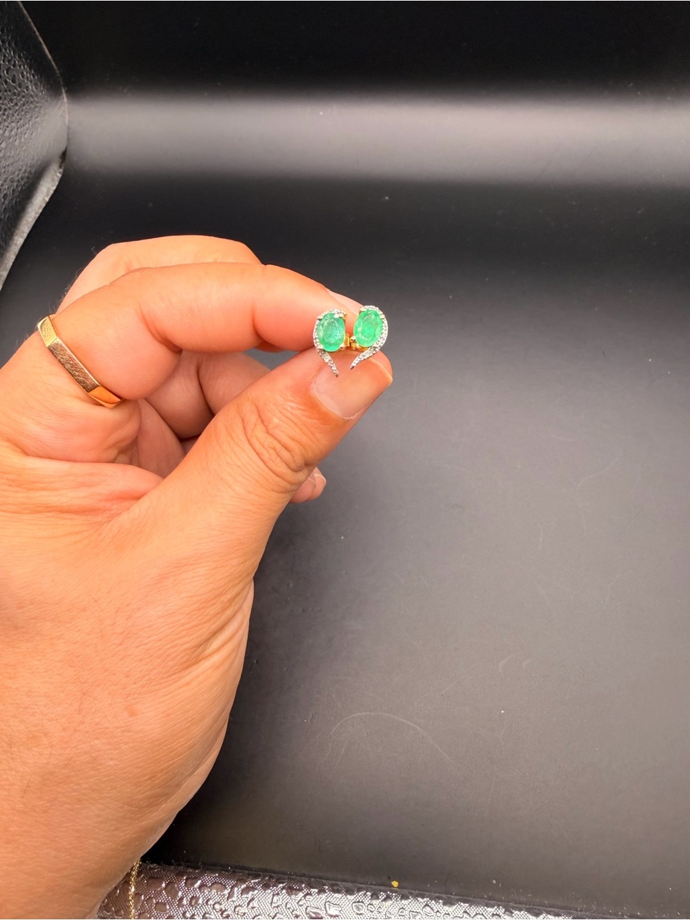 10k Yellow & White Gold Emerald & Diamond Earrings.